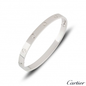 Cartier Unworn White Gold Plain Love Bracelet Size 18 B6035418 Cartier Unworn White Gold Plain Love Bracelet Size 18 B6035418